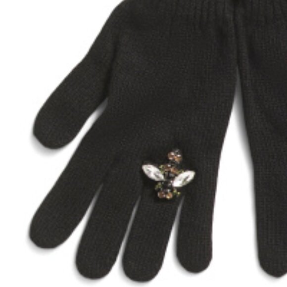 new STILESTRO Made In Italy Wool / Cashmere Blend Decor Ring Gloves black - Picture 2 of 4